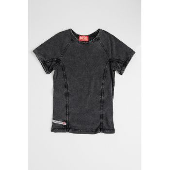 Tricou din in cu aspect de denim
