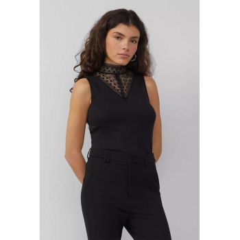 Tricou slim-fit din amestec de modal cu insertie din dantela - fara maneci