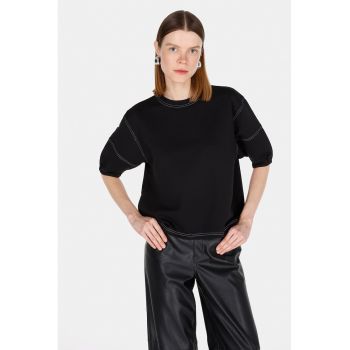 Bluza din amestec de bumbac cu maneci bufante