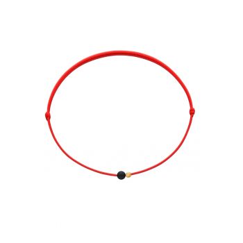 Bratara Martisor cu biluta din Aur 14K si piatra semipretioasa Onix Mat - snur rosu reglabil