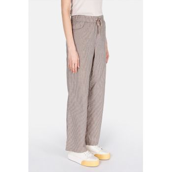 Pantaloni cu talie inalta - model in dungi si snururi de ajustare