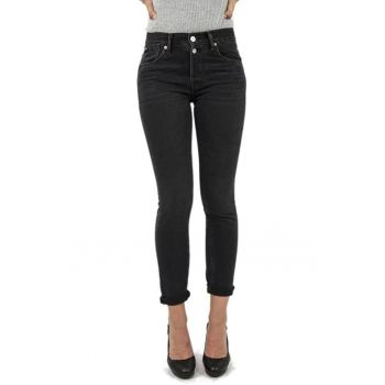 Pantaloni dama -  model Mom Slim - talie inalta - negru - bumbac -