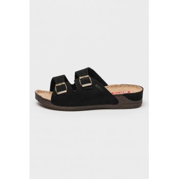 Papuci wedge de piele intoarsa