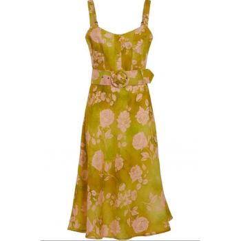 Rochie maxi florala  Fibra sintetica/In - Galben