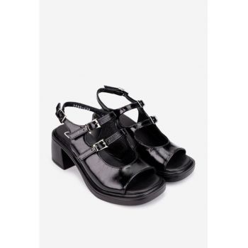 Sandale dama  negre din piele lacuita