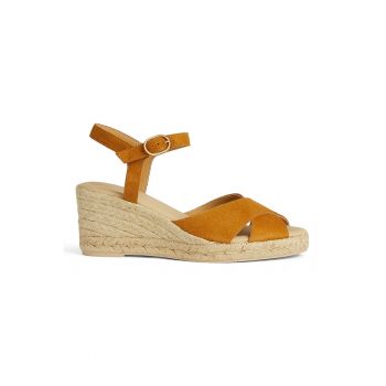 Sandale-espadrile de piele intoarsa cu talpa wedge Gelsa