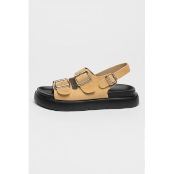 Sandale slingback de piele intoarsa