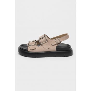 Sandale slingback de piele intoarsa