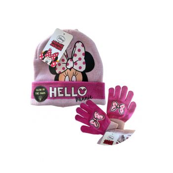 Set caciula si manusi  Myszka Minnie - roz - material