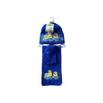 Set de iarna pentru baieti -  Minioni - manusi - fular si caciula - albastru -