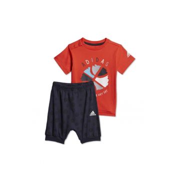 Set tricou + pantaloni scurti bebelusi -  imprimeu - negru-gri - bumbac organic