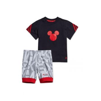 Set tricou + pantaloni scurti copii -  bumbac - gri-negru -