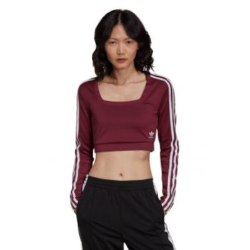Top scurt cu maneci lungi -  burgundia - 89% poliester reciclat - broderie -