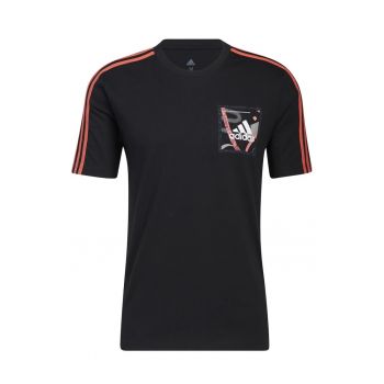 Tricou barbati -  imprimeu - negru - bumbac -