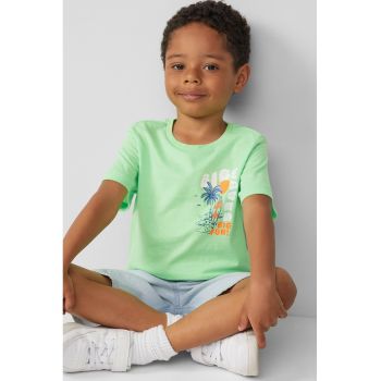 Tricou cu decolteu la baza gatului si imprimeu