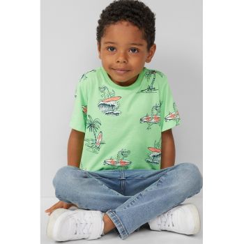Tricou cu decolteu la baza gatului si imprimeu