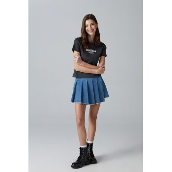 Fusta-pantalon din denim cu pliuri