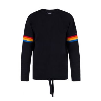 Hanorac barbati  negru - bumbac - insertii colorate - decolteu rotund -