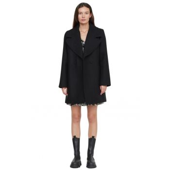 Palton elegant -  negru - lana si poliester - cu nasturi dubli - pentru femei -
