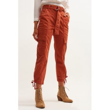 Pantaloni crop cargo cu o curea - Portocaliu stins -
