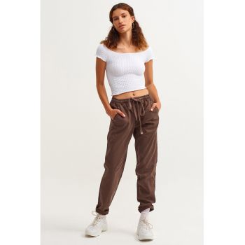 Pantaloni de lyocell si bumbac cu snur in talie
