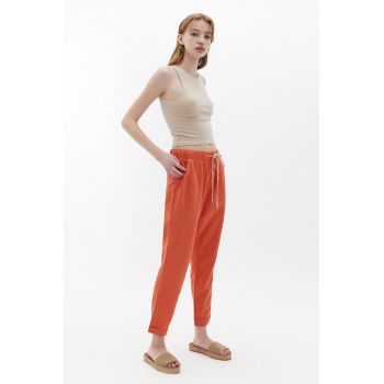 Pantaloni drepti crop cu snur de ajustare