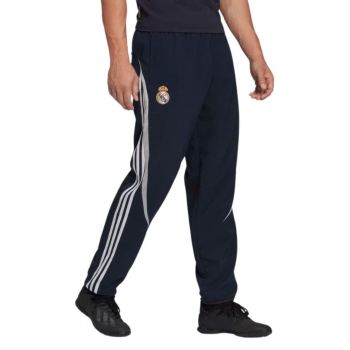 Pantaloni sport barbati  albastru marin - 100% poliester reciclat - cu logo si dungi - set cu trei buzunare cu fermoar -