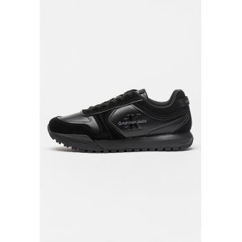 Pantofi sport cu imprimeu logo si garnituri din piele intoarsa