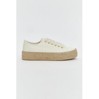 Pantofi sport din material textil cu aplicatii din iuta