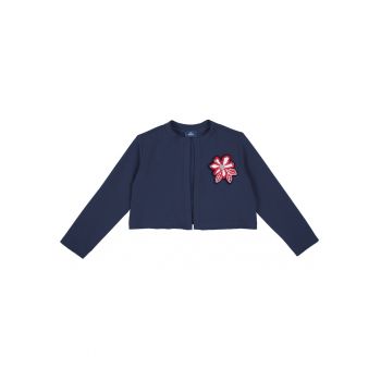 Pulover  bleumarin - 100% bumbac - design cu detalii cu flori - pentru fete