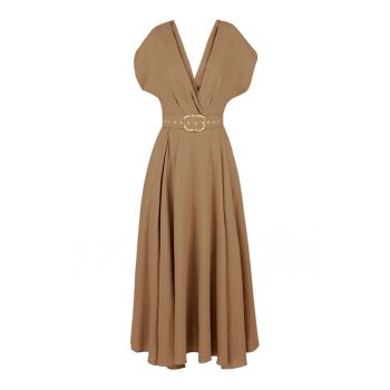 Rochie din amestec de in cu decolteu cache-coeur Ischia