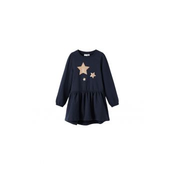 Rochie fete  bumbac - albastru marin - stele