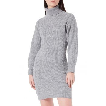 Rochie  lejera - gri - acril-poliester - guler inalt - maneci lungi -
