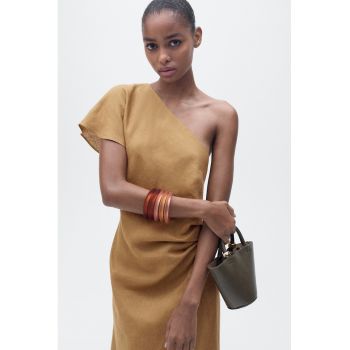 Rochie midi din in cu decolteu pe un umar