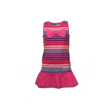 Rochie pentru fete -  dungi colorate - roz - bumbac cu elastan -