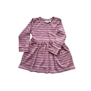 Rochie pentru fete -  dungi - roz - bumbac-elastan - set -