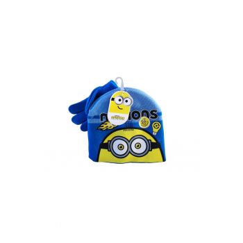 Set caciula si manusi  albastru - material acrilic - pentru baieti