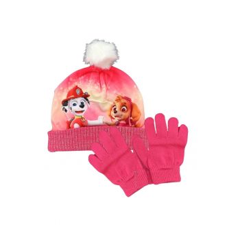 Set Caciula si Manusi  roz - material poliester - sezon iarna