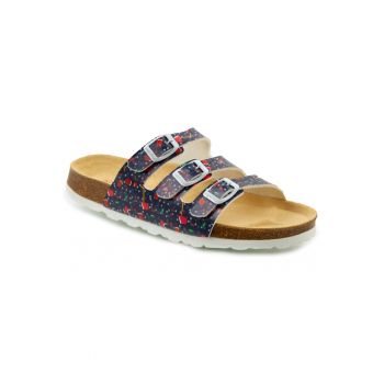 Slapi dama -  bleumarin - material sintetic - brant din piele - confortabili -