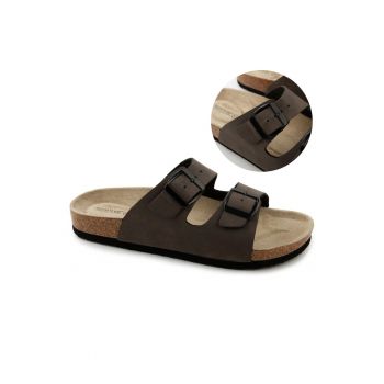 Slapi dama  Jozefina - piele vegana - culoare maro - talpa din pluta si cauciuc - design slip-on