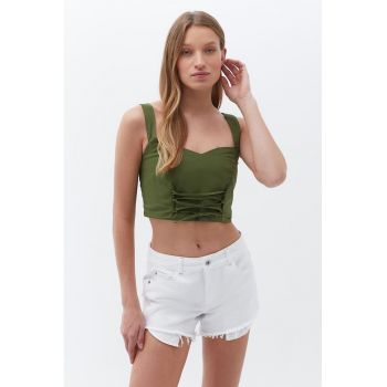 Top crop cu snururi frontale