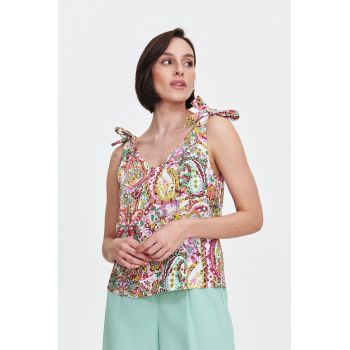 Top cu decolteu in V si model paisley si funda