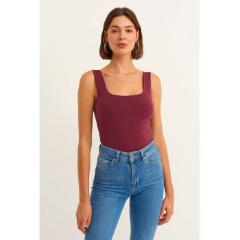 Top uni cu decolteu patrat - Violet tyrian -
