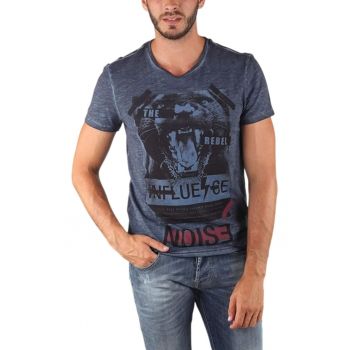 Tricou  bumbac - bleumarin - imprimeu - stil casual - pentru barbati -