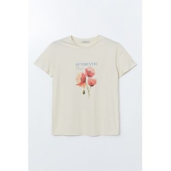 Tricou cu decolteu la baza gatului si imprimeu floral