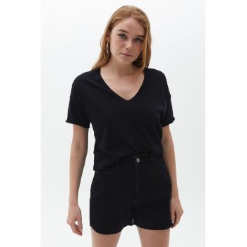 Tricou de bumbac cu decolteu in V
