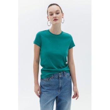 Tricou de bumbac cu decolteu la baza gatului