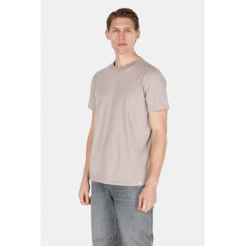 Tricou din bumbac cu model uni si decolteu la baza gatului