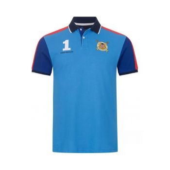 Tricou polo barbat -  albastru - bumbac - broderie - etichete