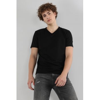Tricou regular fit cu decolteu in V